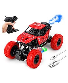 Toysire Remote Control Car for Kids with Mist Smoke Spray Function 2 WD Monster Truck Rock Crawler Climbing RC Type C Charging Toy Vehicle Car for Boys and Girls-Red