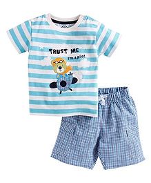 Tambourine Stripe Printed Top With Shorts Set - Blue Tambourine Stripe Printed Top With Shorts Set - Blue