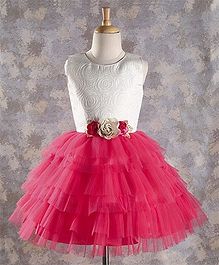 M’PRINCESS Flower Applique Party Wear Dress - White & Pink M’PRINCESS Flower Applique Party Wear Dress - White & Pink