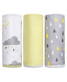 Babyhug Interlock Cotton Wrapper Pack of 3 - Yellow & Grey