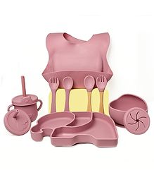 THE LITTLE LOOKERS Baby Feeding Set I 11 Piece Baby Dining Set I Baby Bowl and Spoon Set, Bib, Snack/Sipper Cup - Maroon THE LITTLE LOOKERS Baby Feeding Set I 11 Piece Baby Dining Set I Baby Bowl and Spoon Set, Bib, Snack/Sipper Cup - Maroon