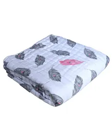 Chotto Dreamy Tales Cotton Muslin Baby Blanket Leaf Print - White & Grey