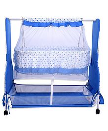 Infanto Cocoon Baby Swing Cradle / Jhula / Palna with Large Storage , 360 Lockable Wheels, Sturdy Frame, Large Mosquito Net, Swing Lock ,Soft cushion mattress- BLUE Infanto Cocoon Baby Swing Cradle / Jhula / Palna with Large Storage , 360 Lockable Wheels, Sturdy Frame, Large Mosquito Net, Swing Lock ,Soft cushion mattress- BLUE