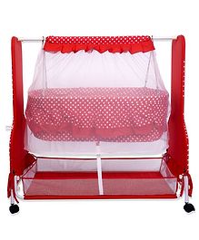 Infanto Cocoon Baby Swing Cradle / Jhula / Palna with Large Storage , 360 Lockable Wheels, Sturdy Frame, Large Mosquito Net, Swing Lock ,Soft cushion mattress- RED Infanto Cocoon Baby Swing Cradle / Jhula / Palna with Large Storage , 360 Lockable Wheels, Sturdy Frame, Large Mosquito Net, Swing Lock ,Soft cushion mattress- RED