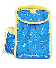 Little Jamun Rectangular Lunch Box Bag Rocket Print Blue - 12 inches