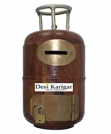 Desi Karigar Wooden Cylinder Shaped Money Bank - Brown