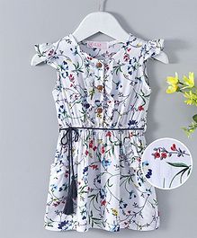 ELE Flower Printed Dress With Pockets - Light Blue ELE Flower Printed Dress With Pockets - Light Blue