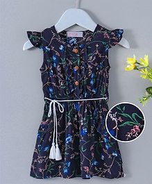 ELE Flower Printed Dress With Pockets - Dark Blue ELE Flower Printed Dress With Pockets - Dark Blue