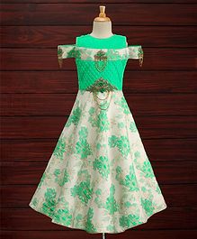 Maalka Floral Cold Shoulder Ethnic Dress - Green Maalka Floral Cold Shoulder Ethnic Dress - Green
