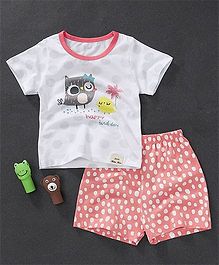 Here Birds Printed Tee And Shorts Set - Pink Here Birds Printed Tee And Shorts Set - Pink