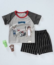 Here Animal Printed Tee And Shorts Set - Grey Here Animal Printed Tee And Shorts Set - Grey