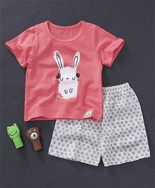 Here Rabbit Printed Tee And Shorts Set - Grey Here Rabbit Printed Tee And Shorts Set - Grey