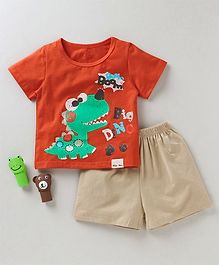 Here Dino Print T-Shirt & Shorts Set - Orange Here Dino Print T-Shirt & Shorts Set - Orange