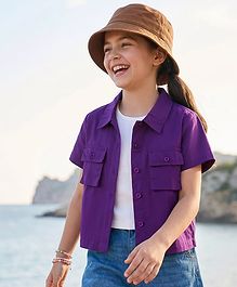 Pine Kids Cotton Woven Half Sleeves Solid Color Top & Inner Tee - Purple Pine Kids Cotton Woven Half Sleeves Solid Color Top & Inner Tee - Purple