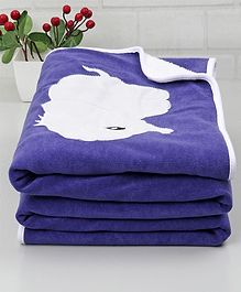 Babyhug Premium Fleece & Sherpa Blanket Elephant Patch - Dark Blue