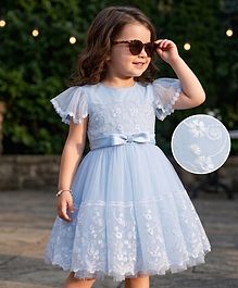 Mark & Mia Woven Sleeveless Party Dress With Floral Embroidery & Bow Applique - Blue Mark & Mia Woven Sleeveless Party Dress With Floral Embroidery & Bow Applique - Blue