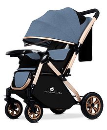 StarAndDaisy Baby Stroller Pram With Foldable Design, Food Tray, 4 Wheel Suspension, Convertible & Adjustable Seat, 5 Point Safety Belt, Light Weight & Convenient - Blue StarAndDaisy Baby Stroller Pram With Foldable Design, Food Tray, 4 Wheel Suspension, Convertible & Adjustable Seat, 5 Point Safety Belt, Light Weight & Convenient - Blue
