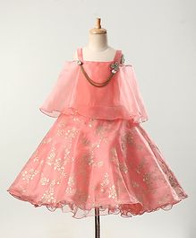 Bluebell Cold Shoulder Long Frock With Butterfly Applique - Tomato Red Bluebell Cold Shoulder Long Frock With Butterfly Applique - Tomato Red