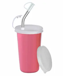Falcon Steel Straw Sipper With Lid Pink - 300 ml