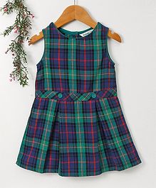 Beebay Sleeveless Checked Frock - Green & Blue Beebay Sleeveless Checked Frock - Green & Blue