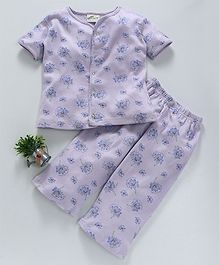 Earth Conscious Half Sleeves Organic Cotton Night Suit Floral Print - Purple Earth Conscious Half Sleeves Organic Cotton Night Suit Floral Print - Purple