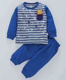 Teddy Full Sleeves T-Shirt & Lounge Pant Teddy Patch - Royal Blue & Grey Teddy Full Sleeves T-Shirt & Lounge Pant Teddy Patch - Royal Blue & Grey
