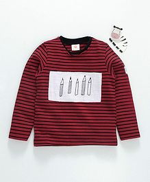 Scampy Crayons Print Striped Full Sleeves Tee - Red Scampy Crayons Print Striped Full Sleeves Tee - Red