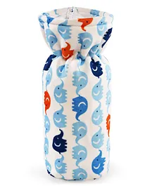 Babyhug Velour Feeding Bottle Cover Elephant Print Large - Blue