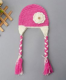 Buttercup From KnittingNani Woolen Cap With Braided Strings - Pink Buttercup From KnittingNani Woolen Cap With Braided Strings - Pink