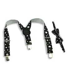 Kid-O-World White Stars Print Suspender With Bow - Black