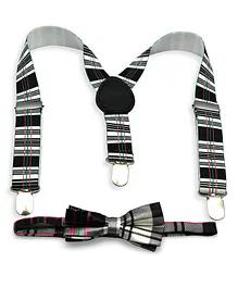 Kid-O-World Checks Suspender With Bow - Black & White