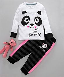 Lazy Shark Panda Face Print Full Sleeves Night Suit - White Lazy Shark Panda Face Print Full Sleeves Night Suit - White