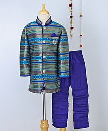 Jeet Ethnics Printed Sherwani & Pajama Set - Blue Jeet Ethnics Printed Sherwani & Pajama Set - Blue