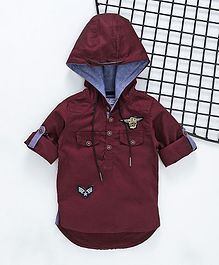 ZY & UP Solid Full Sleeves Hooded Shirt - Maroon ZY & UP Solid Full Sleeves Hooded Shirt - Maroon