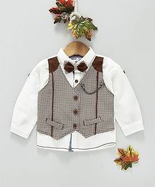 ZY & UP Full Sleeves Shirt With Checked Mock Waistcoat & Bow - White ZY & UP Full Sleeves Shirt With Checked Mock Waistcoat & Bow - White