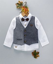 ZY & UP Full Sleeves Shirt With Mock Waistcoat & Bow - Dark Grey ZY & UP Full Sleeves Shirt With Mock Waistcoat & Bow - Dark Grey