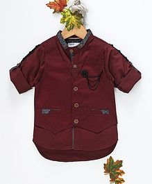 ZY & UP Solid Full Sleeves Shirt With Attached Waistcoat - Maroon ZY & UP Solid Full Sleeves Shirt With Attached Waistcoat - Maroon