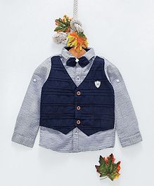 ZY & UP Full Sleeves Striped Shirt With Waistcoat & Detachable Bow - Blue ZY & UP Full Sleeves Striped Shirt With Waistcoat & Detachable Bow - Blue