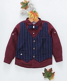 ZY & UP Full Sleeves Shirt With Striped Waistcoat & Bow - Maroon ZY & UP Full Sleeves Shirt With Striped Waistcoat & Bow - Maroon