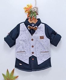 ZY & UP Full Sleeves Shirt With Printed Attached Waistcoat - Blue ZY & UP Full Sleeves Shirt With Printed Attached Waistcoat - Blue