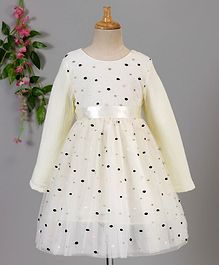 Fen Cai Thread Work Full Sleeves Net Dress - Cream Fen Cai Thread Work Full Sleeves Net Dress - Cream