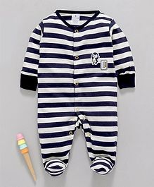 First Smile Full Sleeves Footed Romper Striped - White Navy First Smile Full Sleeves Footed Romper Striped - White Navy