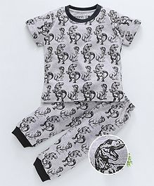Earth Conscious Dinosaur Print Half Sleeves Night Suit Set - Grey Earth Conscious Dinosaur Print Half Sleeves Night Suit Set - Grey