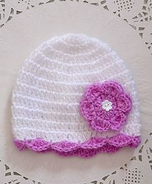 Buttercup From Knitting Nani Floral Applique Woolen Cap - White & Lavender Buttercup From Knitting Nani Floral Applique Woolen Cap - White & Lavender