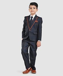 Dews Burry Solid Shirt With Tie Checked Blazer & Bottom Set - Navy Blue Dews Burry Solid Shirt With Tie Checked Blazer & Bottom Set - Navy Blue