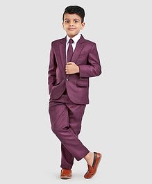 Dews Burry Solid Shirt With Tie Checked Blazer & Bottom Set - Violet Dews Burry Solid Shirt With Tie Checked Blazer & Bottom Set - Violet