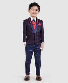 Dews Burry Shirt With Tie Waistcoat Checked Blazer & Bottom Set - Navy Blue Dews Burry Shirt With Tie Waistcoat Checked Blazer & Bottom Set - Navy Blue