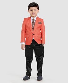 Dews Burry Solid Shirt With Tie Blazer & Bottom Set - Peach Dews Burry Solid Shirt With Tie Blazer & Bottom Set - Peach