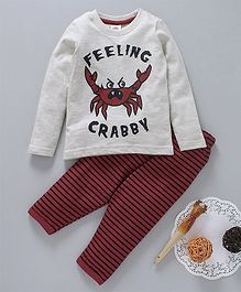 Scampy Crab Printed Full Sleeves Night Suit - Grey & Maroon Scampy Crab Printed Full Sleeves Night Suit - Grey & Maroon