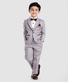 Dew's Burry 3 Pcs Party Wear Suit With Bow - Grey Dew's Burry 3 Pcs Party Wear Suit With Bow - Grey